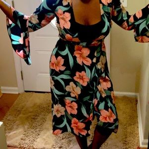 Long Sleeve Blue Wrap Dress